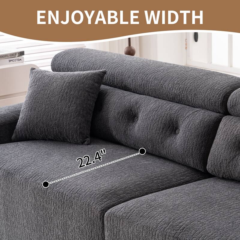103.2" Fabric 4-Seater Sofa, Raised Back, 2 Pillows and Deep Seat Design