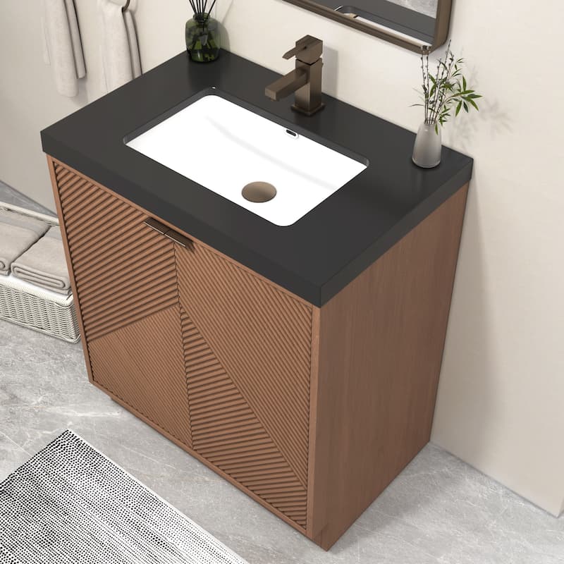 Milano 30" Freestanding Bathroom Vanity with Black Acrylic Sink