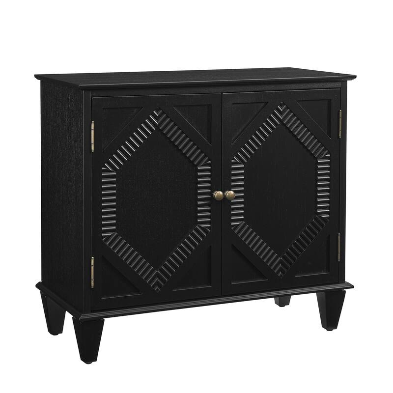 33.6"Wooden Sideboard Buffet Cabinet With Storage, Symmetrical Geometric Accent Display Cabinets, Media Console Credenza