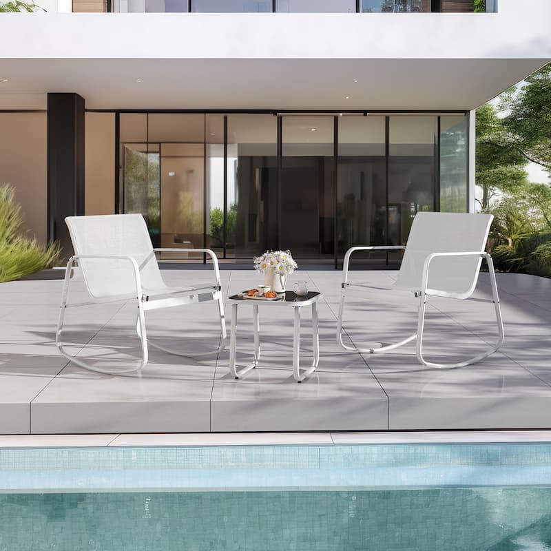 Moasis 3 Piece Rocking Patio Furniture Bistro Set with Chairs and Glass Table