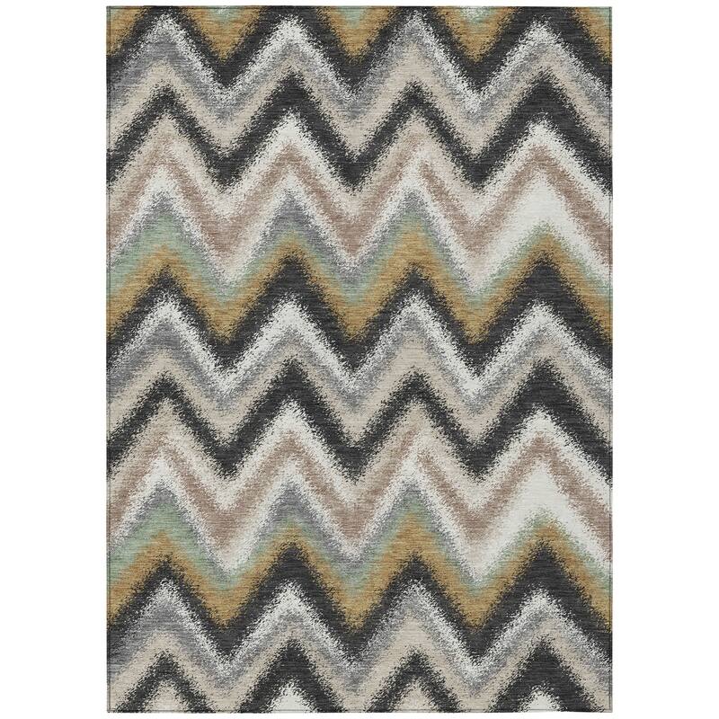Machine Washable Indoor/ Outdoor Modern Chevron Chantille Rug