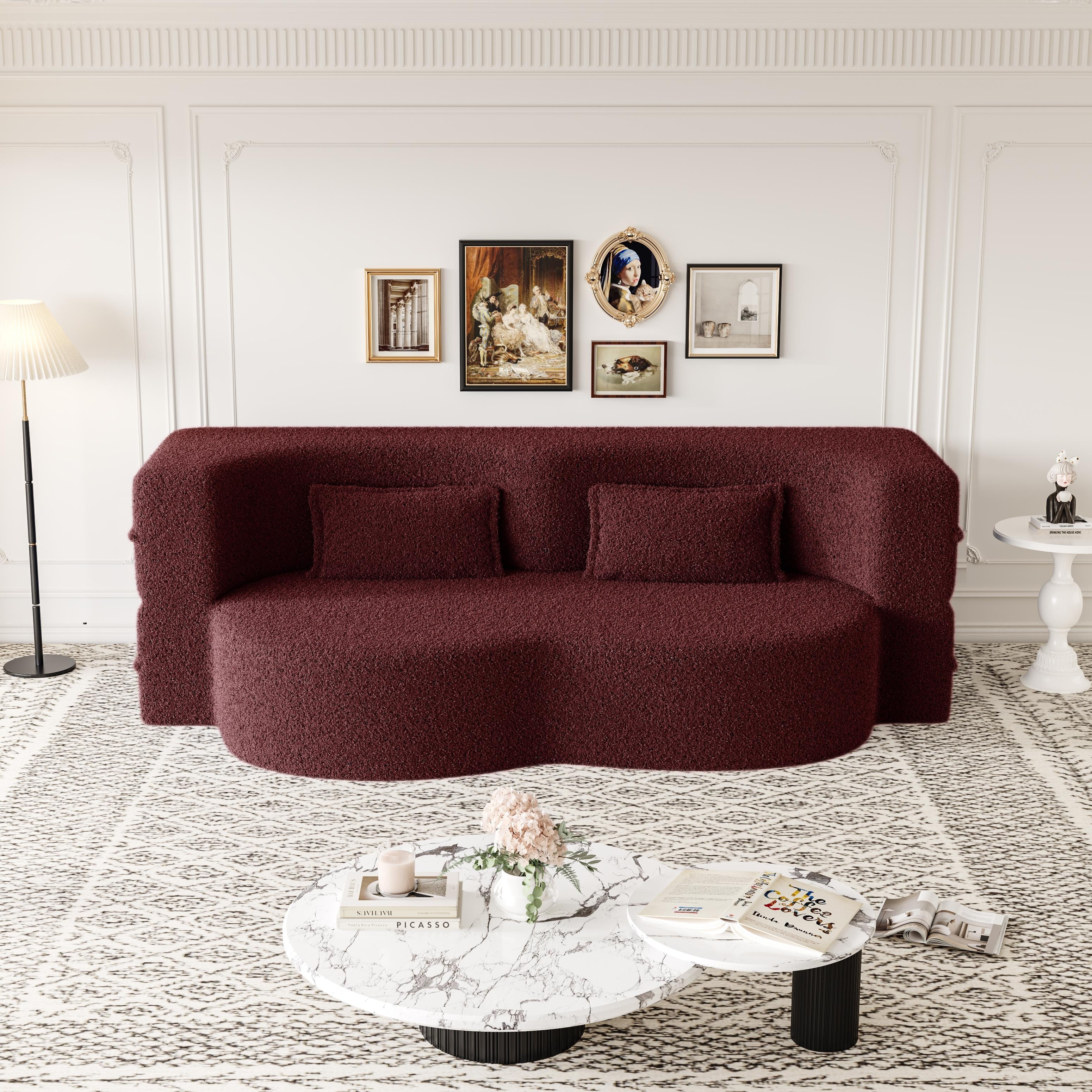 Full-Size Folding Sofa Bed with 2 Pillows, Convertible 3-Tier Floor Couch Sleeper Sofa, Loveseat Chaise Lounge Daybed