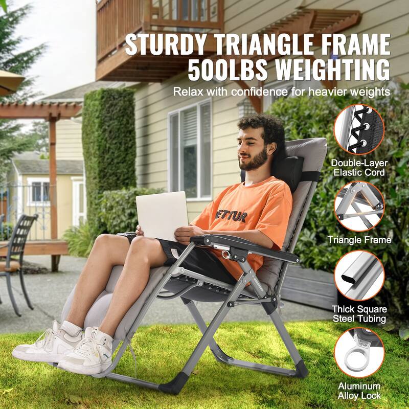 26 Inch Zero Gravity Recliner Lounge Chair with Triangle Frame and Removable Cushion Seat - 34.05 x 25.39 x 43.7 in
