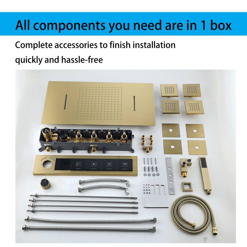 Modland Square Digital Rain and Waterfall Shower System with High-pressure Handheld Showerhead & 4 Massage Jets