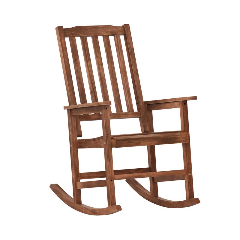 Acacia Wood Outdoor Rocking Chair, Traditional Porch Outdoor Rocker Chairs with Slatted - 43" H