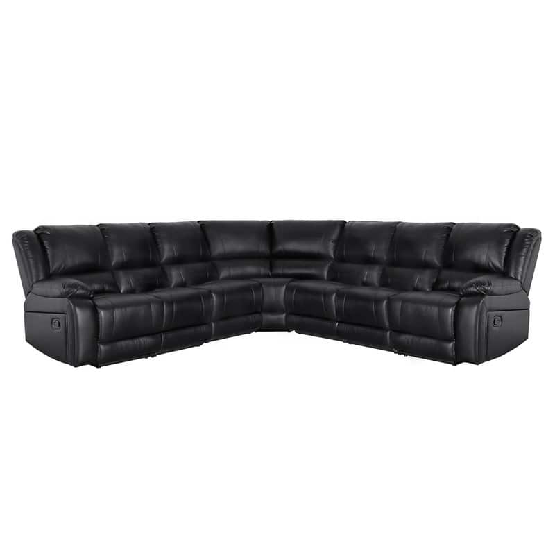 119''W 7-Seat Faux Leather Manual Recliner Large Sectional Reclining Sofa - Reclining-Black
