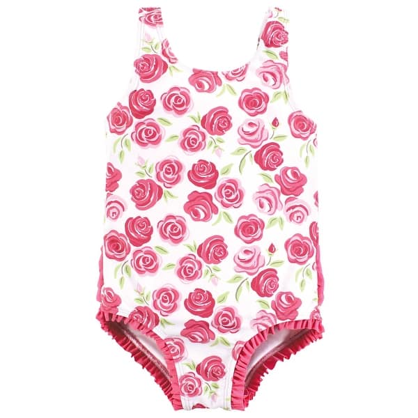 slide 1 of 1, Hudson Baby Girls Toddler Swimsuit, Pink Roses 2T - Pink Roses Toddler
