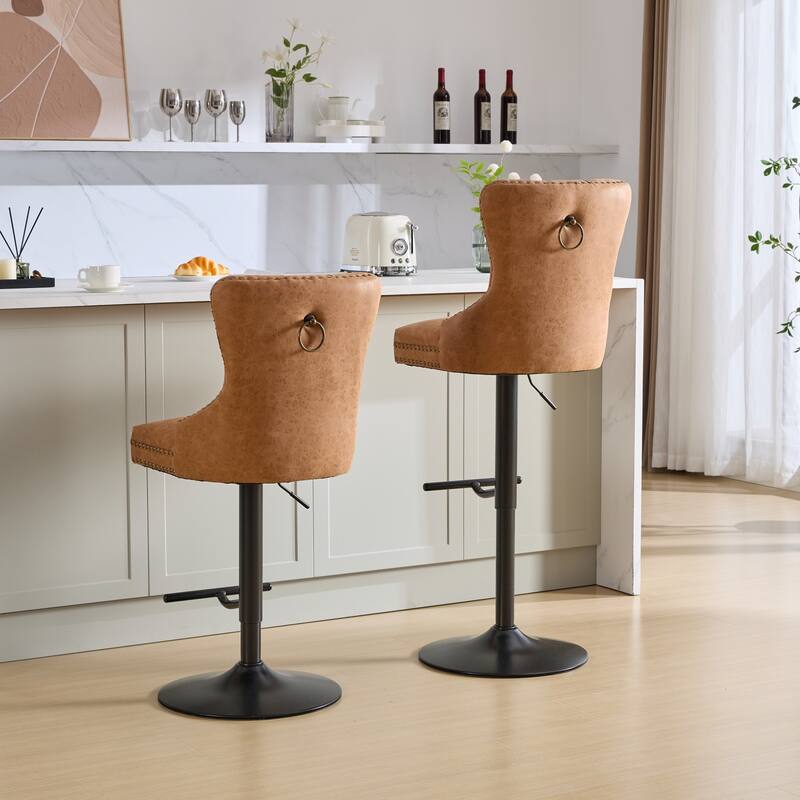 Aged and Retro PU Swivel Barstools Adjusatble Seat Height from 25-33 Inch,Bar Stools with Backs Comfortable Tufted(Set of 2)