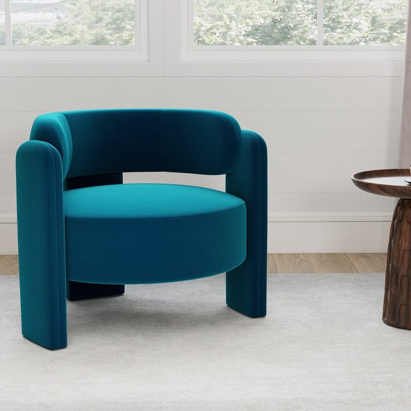 Velvet Upholstered Modern 3-leg Barrel Accent Chair