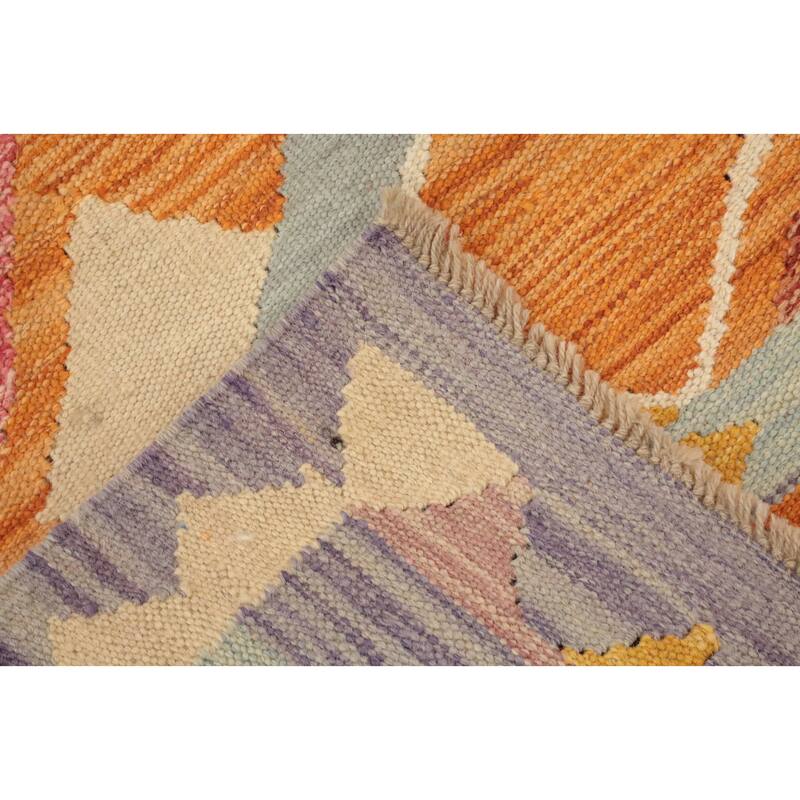 Hand Woven Oriental 100% Wool Carpet Southwestern Modern Pink Kilim Runner Rug - 8' 3'' X 2' 0''