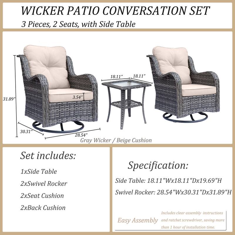 Wicker Patio Furniture Set-Outdoor Patio Conversation Seating Sets