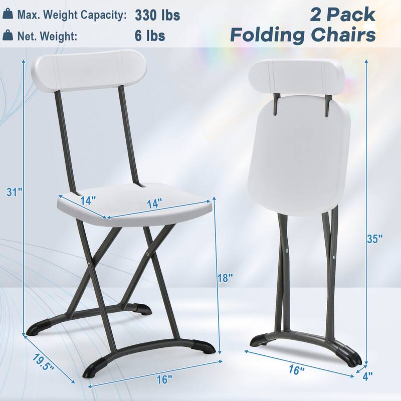 2-Pack Folding Chair with Wide Seat & Ergonomic Backrest Black/White