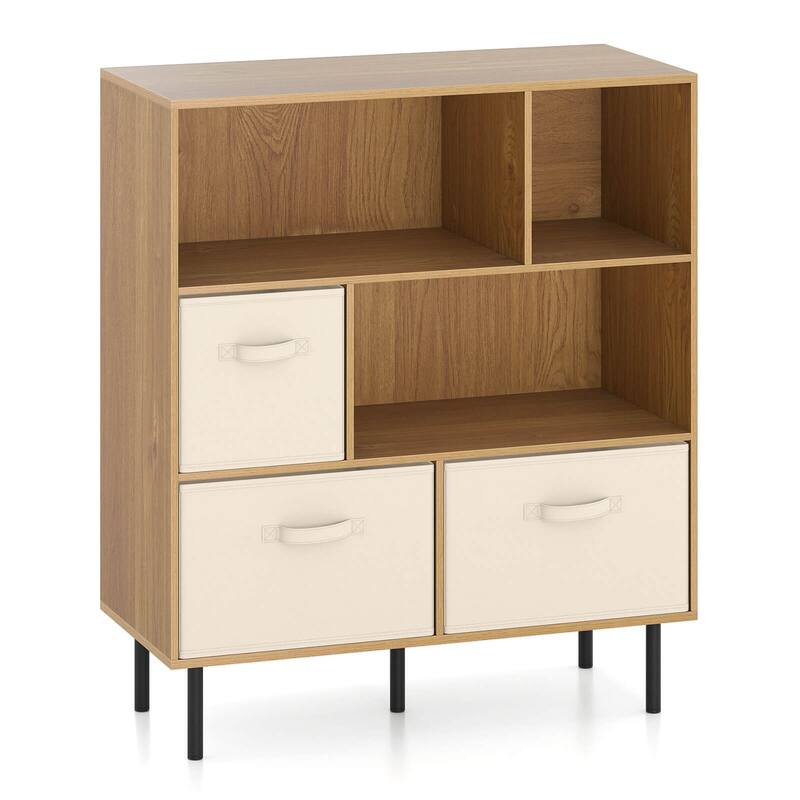 Costway 6-Cube Bookshelf with 3 Removable Folding Fabric Drawers Metal - See Details