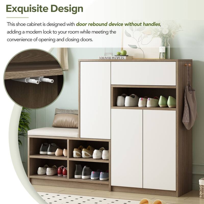 Multi-functional Shoe Bench Entryway with Storage,Padded Seat and Adjustable Shelves