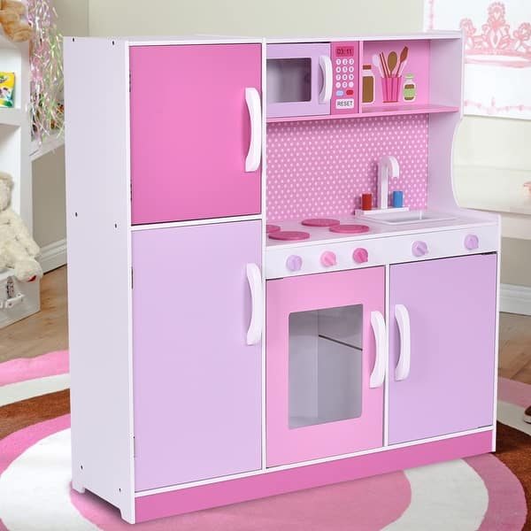 Shop Costway Kids Wood Kitchen Toy Cooking Pretend Play Set