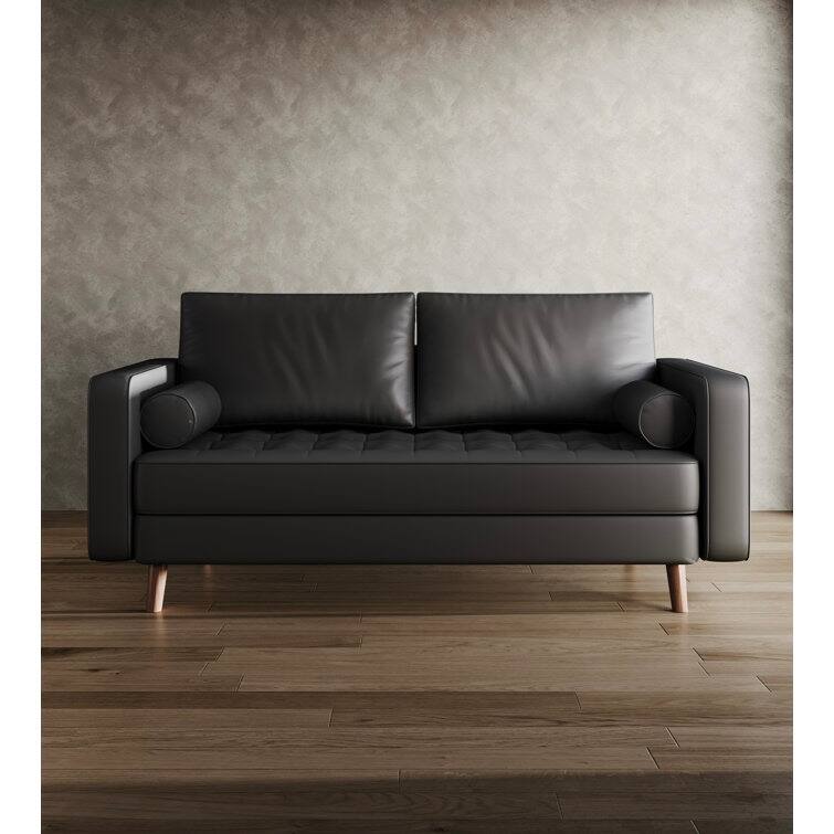 Stateside Mid-Century Square Arm Leather Covered Loveseat Sofa 59''