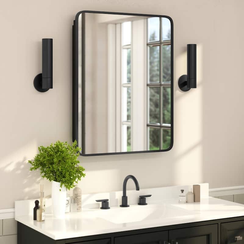 Recessed Bathroom Medicine Cabinet with Beveled Mirror - 24"W x 4"D x 29.75"H - Black