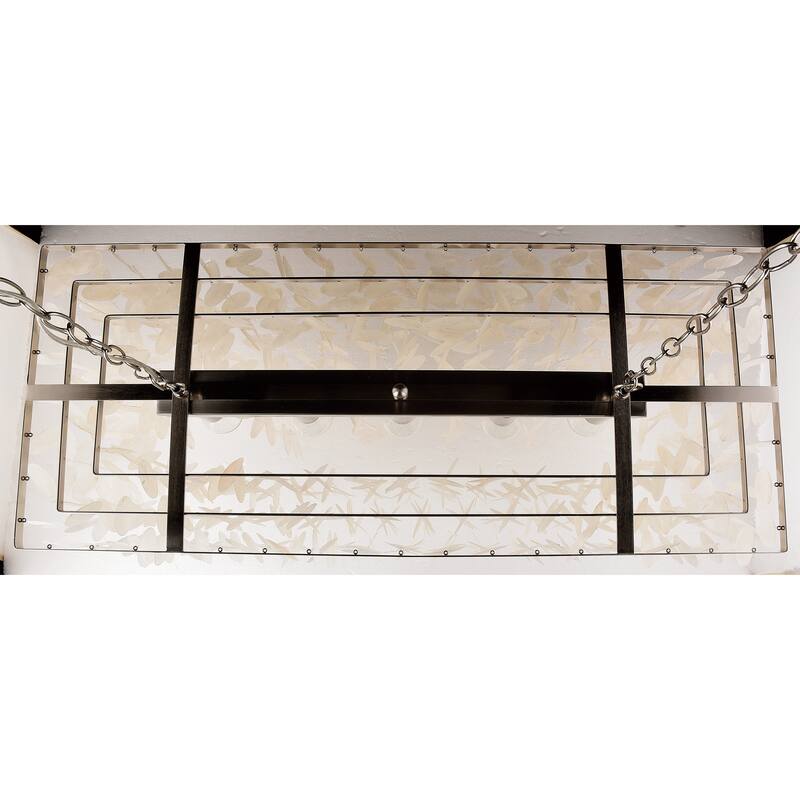 Elsa Satin Nickel Coastal Capiz Shell Rectangular Island Light Pendant Chandelier - 36-in W x 18.25-in H x 15-in D