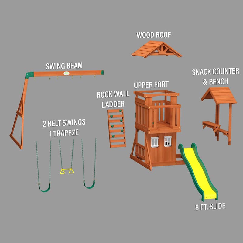 Backyard Discovery Tanglewood Cedar Wood Swing Set, Slide, Clubhouse - Brown