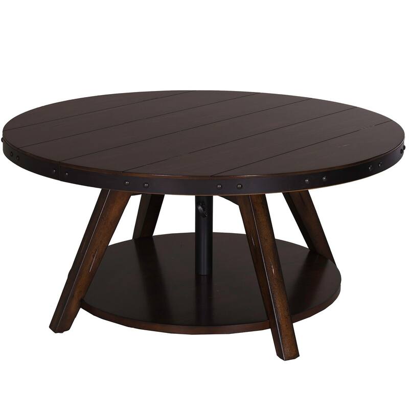 Aspen Skies Russet Brown Cocktail Table with Adjustable Height Pine Wood Top