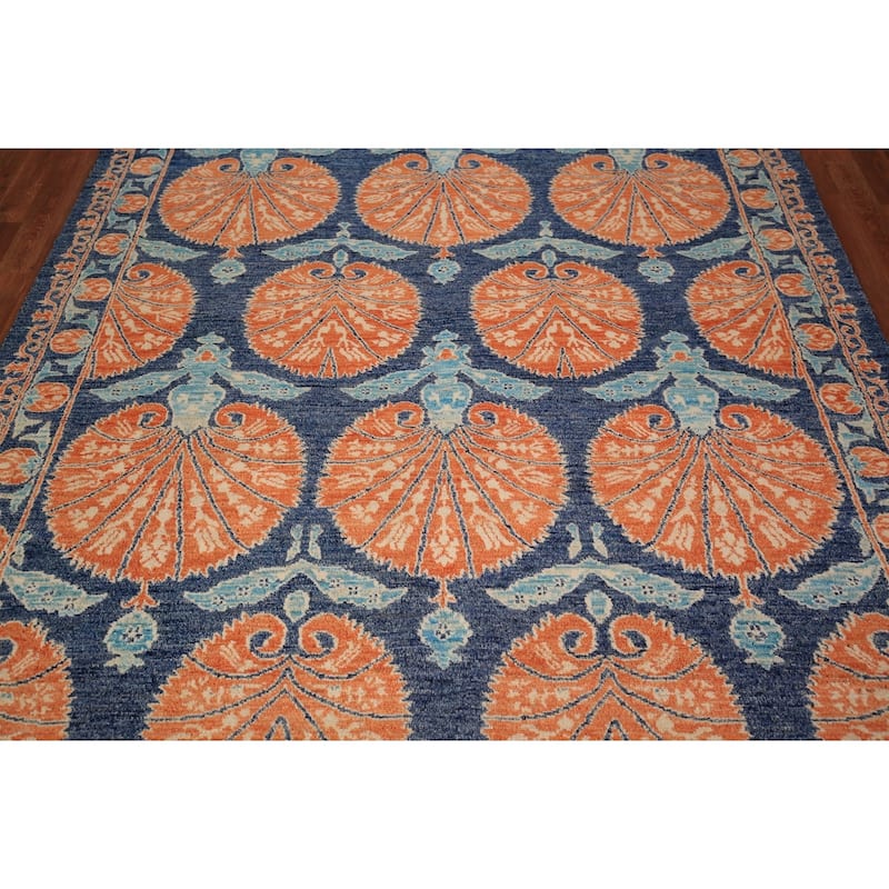Blue & Orange Ziegler Vegetable Dye Area Rug Hand-Knotted Wool Carpet - 6'2" x 9'5"