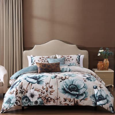 Bebejan Flowers in the Mist 100% Cotton Sateen 5 Piece Reversible Comforter Set