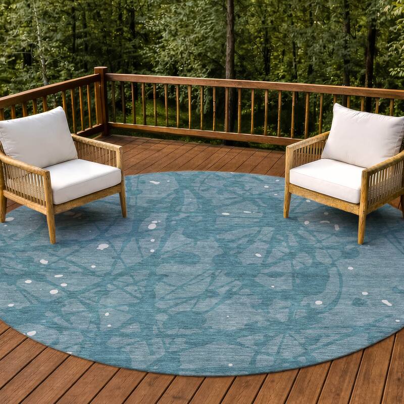 Machine Washable Indoor/ Outdoor Modern Campo Chantille Rug - Teal - 8' x 8'