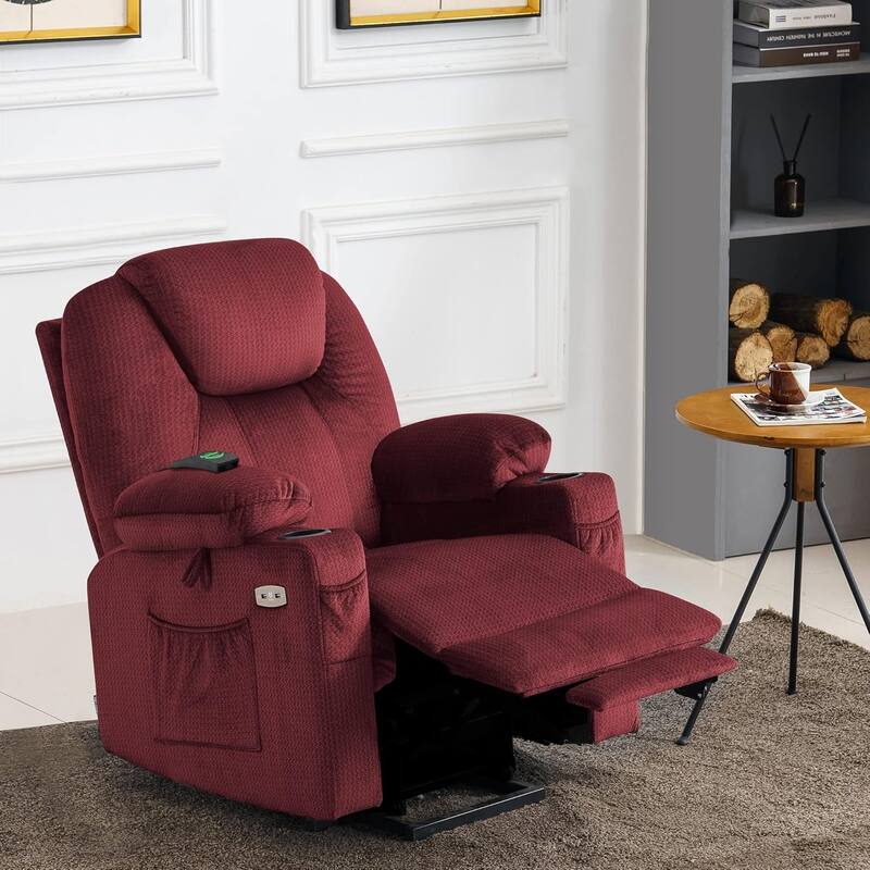 MCombo Small Power Lift Recliner Chair Sofa with Massage and Heat, 3 Positions and USB Ports Extended Footrest, Fabric 7141