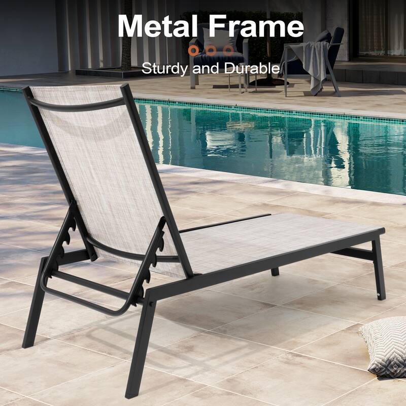 Outdoor Patio Adjustable Chaise Lounge Chairs Stackable Recliner