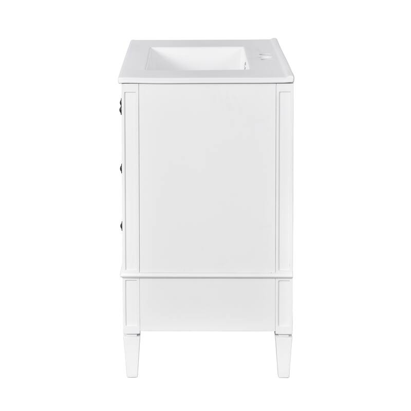 30" Bathroom Vanity with Ceramic Sink - Solid Wood Frame with 3 Drawers, Modern Bathroom Storage Cabinet