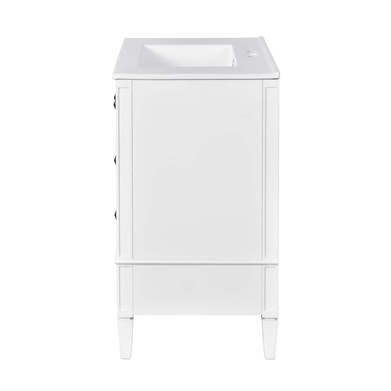 Roomfitters 30" Vanity with Ceramic Sink, Solid Wood Frame Bathroom Cabinet with 3 Drawers, Modern Storage Design