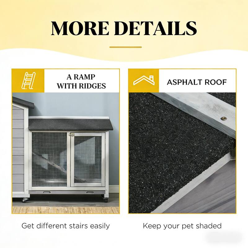 Mobile Pet Hutch,Wooden Rabbit Hutch is designed for convenient cleaning - Black,LIGHT GREY