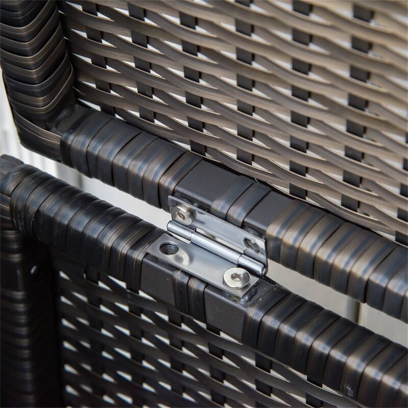 Brown Rattan Outdoor Storage Bench with Cushion and Steel Frame for Poolside or Garden Seating - 43.25" W x 17.75" D x 20.25" H