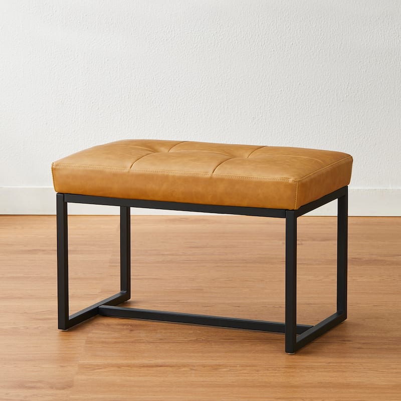 Glitzhome 24"W Modern PU Leather Button-tufted Ottoman Foot Stool