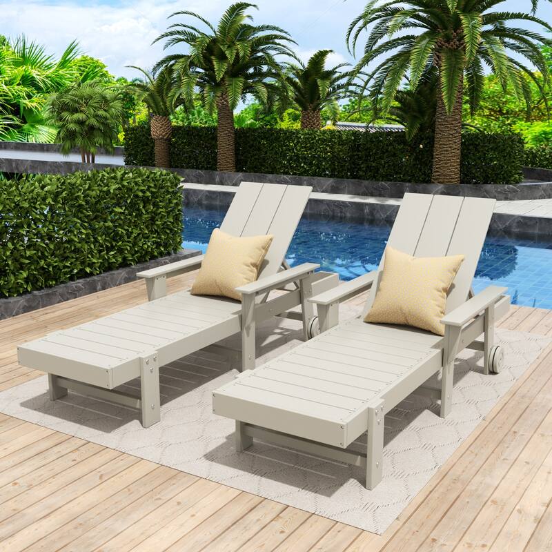 Polytrends Shoreside Modern Poly Reclining Eco-Friendly All Weather Chaise Lounge With Arms & Wheels (Set Of 2)