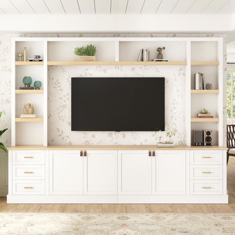 Modern 4-Piece Wall Unit Entertainment Center with Bookshelf for TVs Up to 75" - White