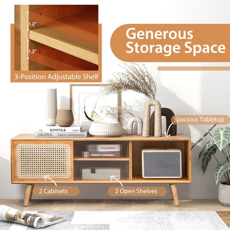 Costway Modern TV Stand Entertainment Center Media Console with Rattan