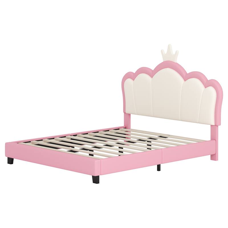 Wood Twin/Full size Upholstered Princess Bed With Crown Headboard