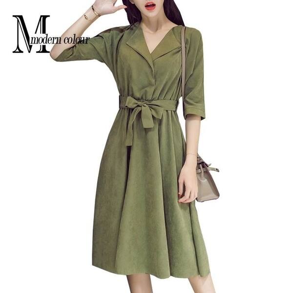Shop Everyday Casual Dresses Women Spring 2018 Arrival Suede Midi