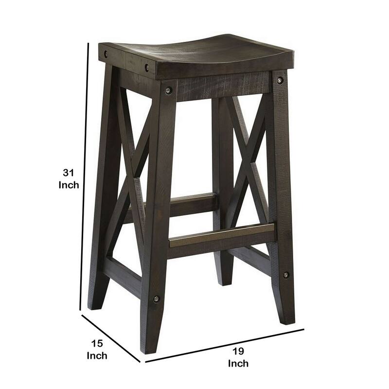 31 Inches Saddle Seat Wooden Barstool, Brown