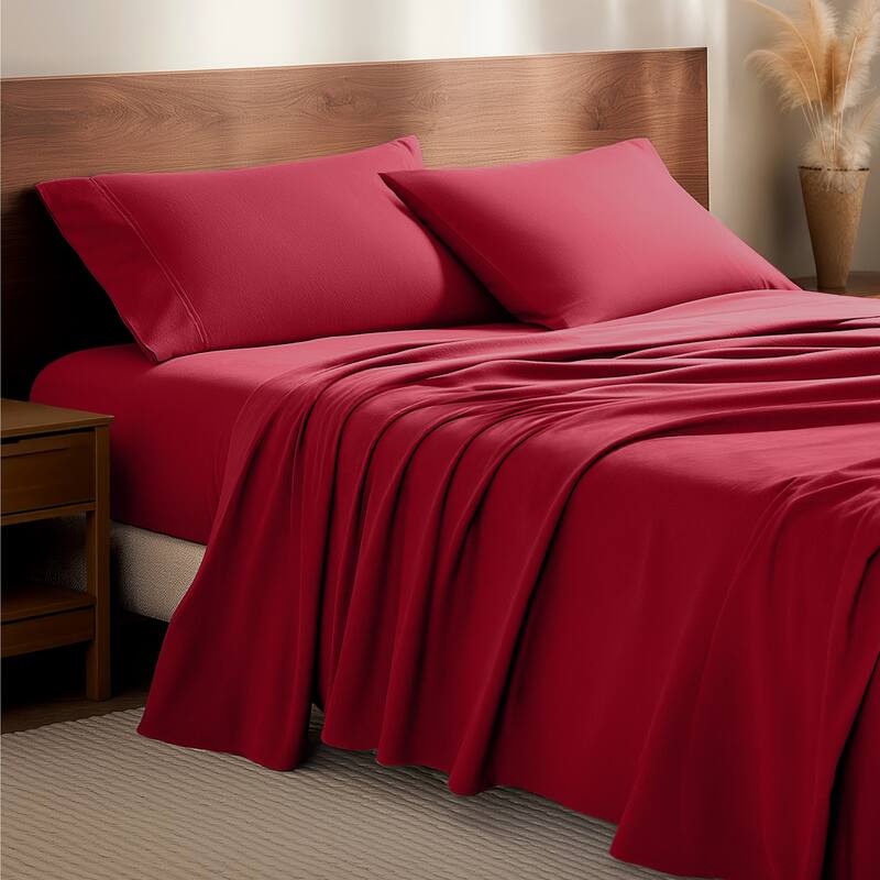 Bare Home Cotton Flannel Sheet Set - Velvety Soft Heavyweight - Twin XL - Red