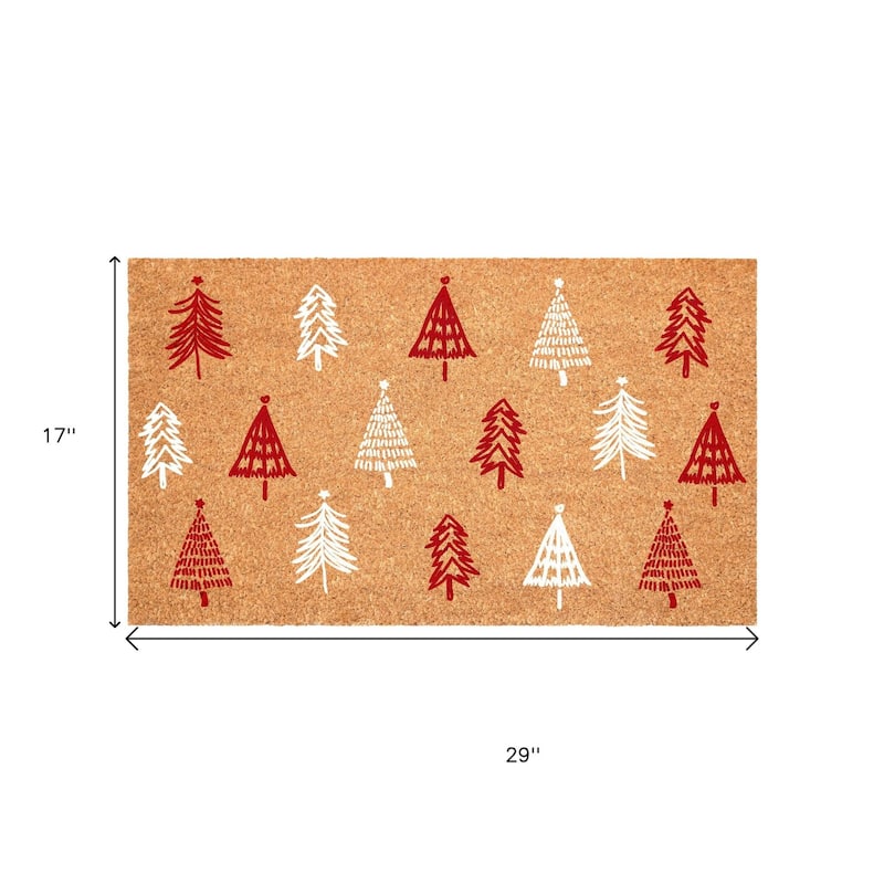 HomeRoots 17" X 29" Brown Red And White Christmas Trees Outdoor Coir Door Mat - 17.00' X '29.00