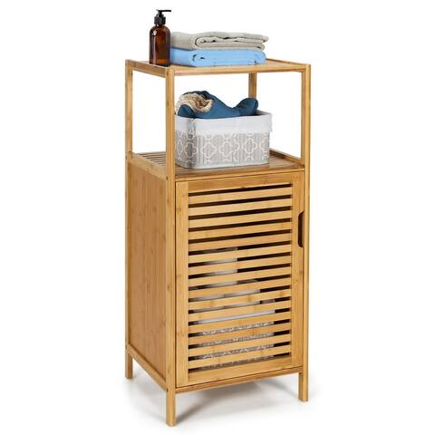 Costway Bamboo Bathroom Storage Floor Cabinet w/Door and Shelf Corner