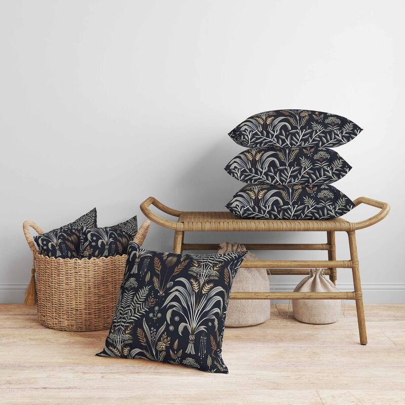 Indian Dabu Flora Faux Suede Reversible Throw Pillow Blue and Brown