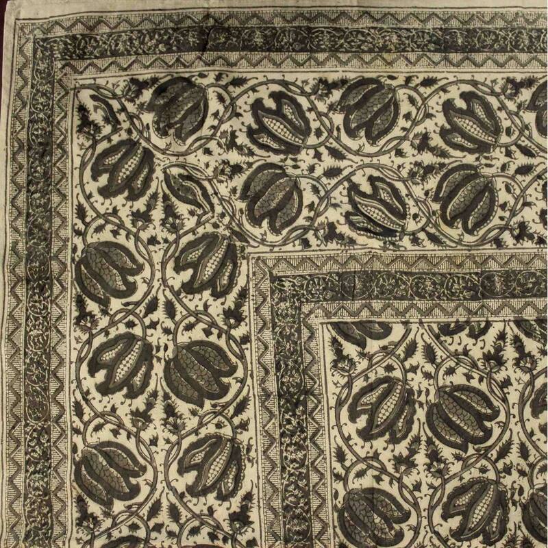 Vegetable Dye Tulip Floral Block Print Tablecloth Collection