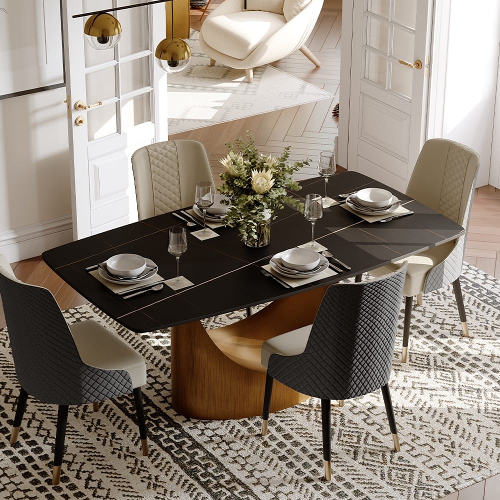 Hobart Modern Minimalist Dining Table Set with Rectangular Matte Sintered Stone Dining Table and Chairs