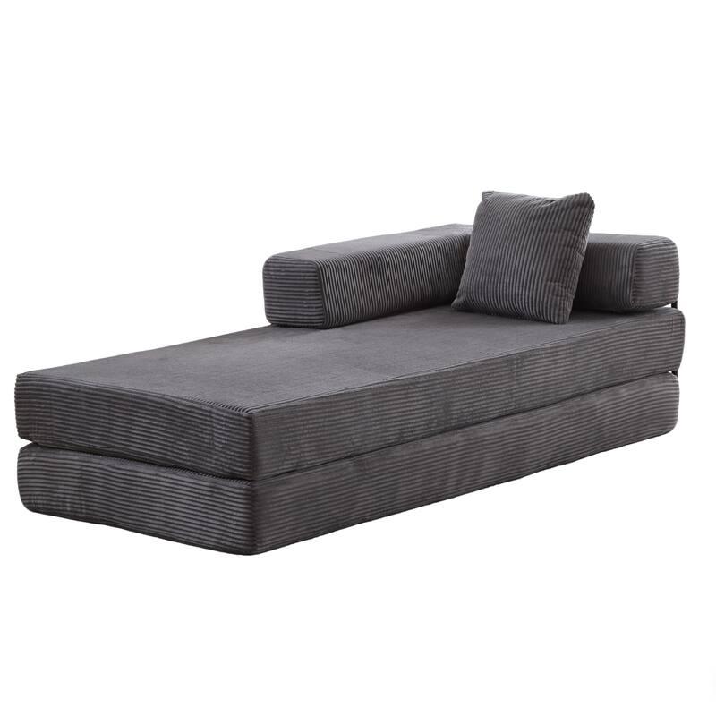 Convertible Corduroy Floor Sofa Bed, Dark Grey