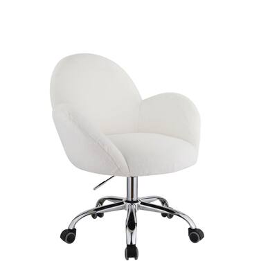 Modern Luxury Style Swivel & Adjustable Velvet Chrome Finish Office Chair in White Lapin