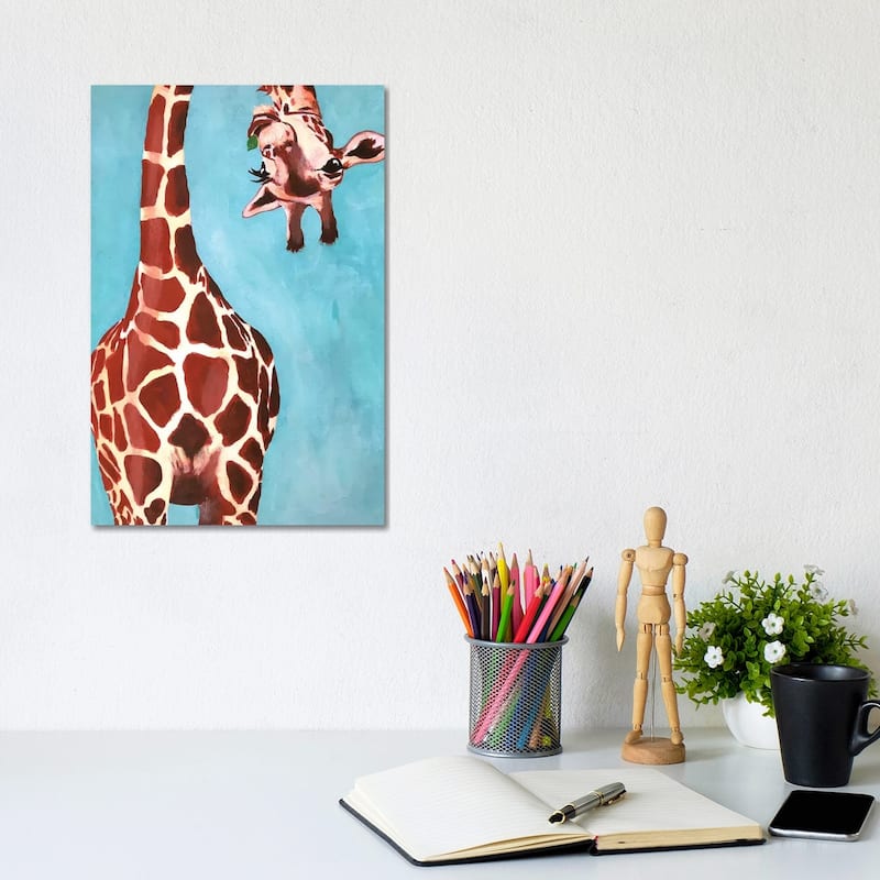 iCanvas "Giraffes With Green Leaf" by Coco de Paris Canvas Print - 12x8x0.75
