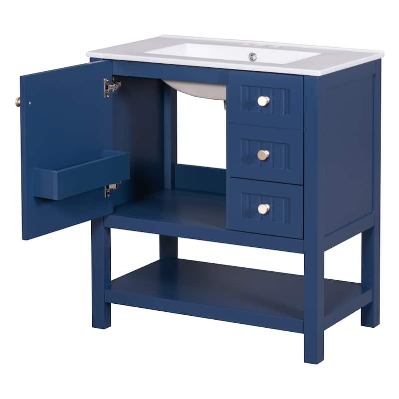 30" Transitional Style Bathroom Vanity Cabinet Combo with Ceramic Sink